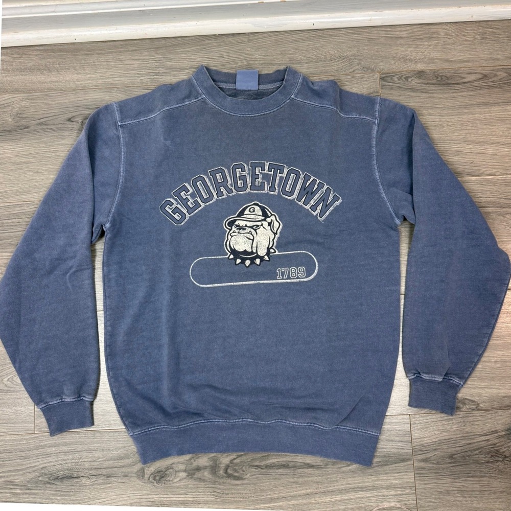 Vintage Champion Georgetown Weathered Classics Blue Oversized Sweatshirt Small